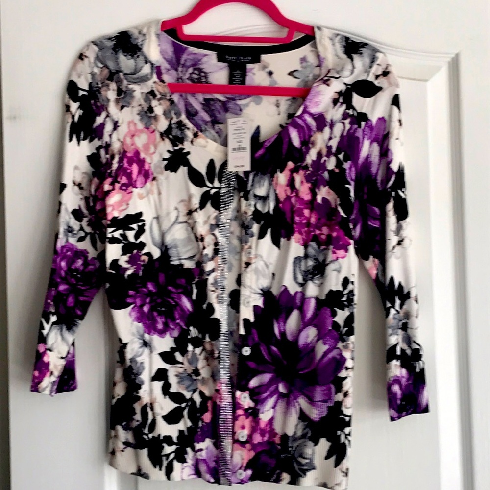 White House black market cardigan sweater floral